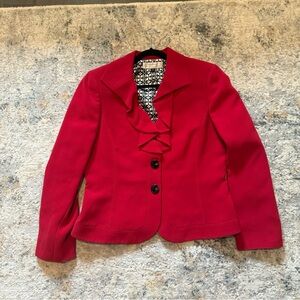 Tahari Red Blazer with ruffles in neckline sz 12